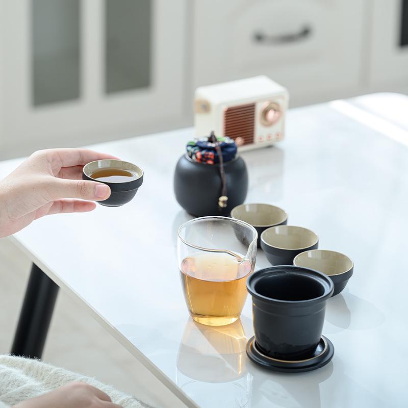 Kung Fu Travel Tea Set: Coarse Pottery Teacup Set with Customizable Logo for Office or Business Trips