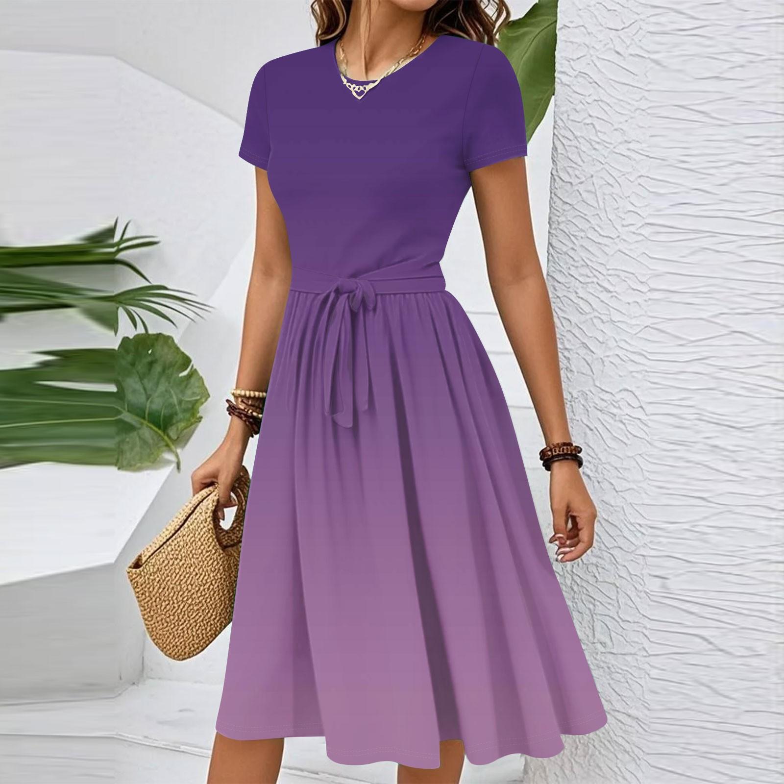 

Женское повседневное модное элегантное платье с поясом и цветочным принтом, коротким рукавом и круглым вырезом S розовый