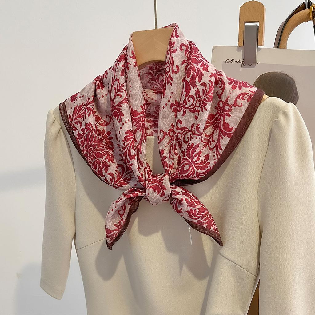 Korean style cotton and linen tactile artistic retro small square scarf, headscarf, women's spring and autumn neck protection sc