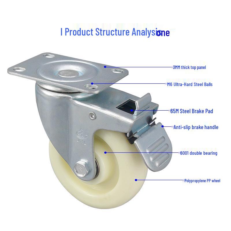 PP Nylon Swivel, Fixed, & Braked Casters - Trolley & Equipment Wheels, 3-5 Inch