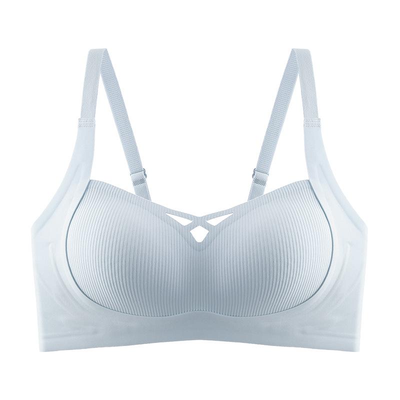 

Light Blue Ribbed Seamless Bra with Adjustable Straps and Geometric Cutout Detail M синий