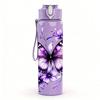 1PC Purple Butterfly Flower Pattern 750ml Color Plastic Sports Water Bottle Leakproof Flip Straw Lid Suitable for Sports Office Home Use