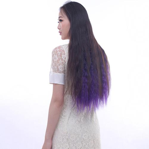 Sexig Lång Gradient Färg Fest Kvinnor Vågigt Lockigt Clip-in Hårförlängning 60cm