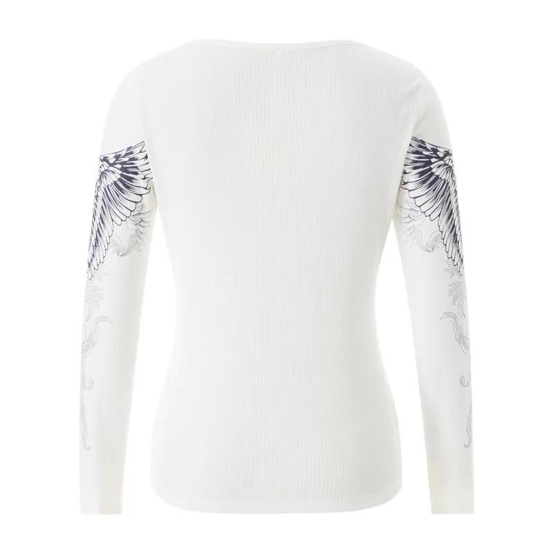 2KWEIRD 2000s Aesthetic T Shirt Graphic Cross Wings Print Long Sleeve Tops Y2k Women Clothes Fairycore Grunge Tee Streetwear
