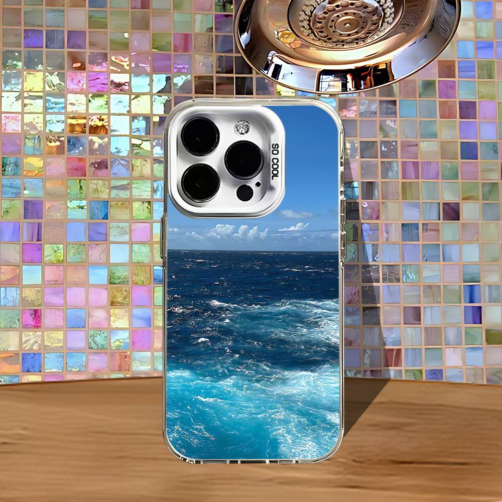 Blaues Meereswellen Handyhülle Für iPhone 16,15,14,13,12,11,Pro,XS,Max,Plus,Mini,SE4,E Weiß Matt Stoßfeste Hülle