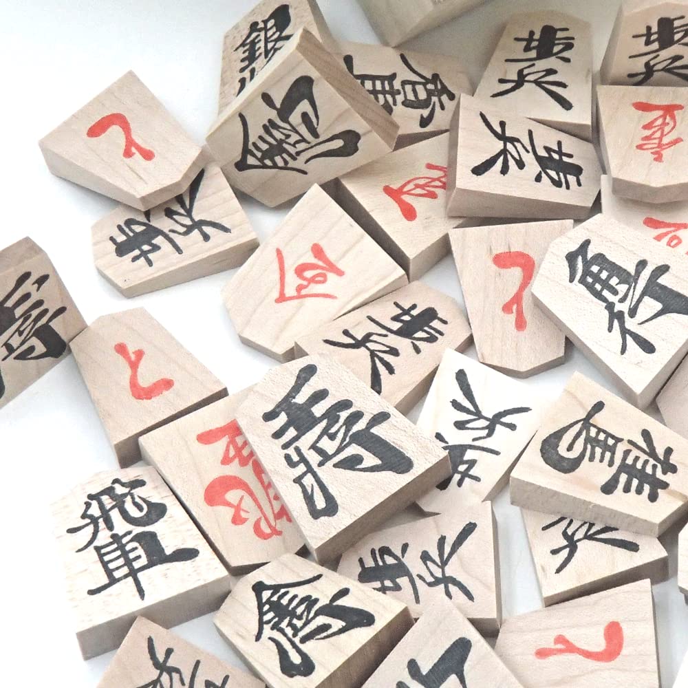 Wooden Shogi Pieces, Maple Wood, Clear Font, Paulownia Wood Box (red Back), with Paper Board.
