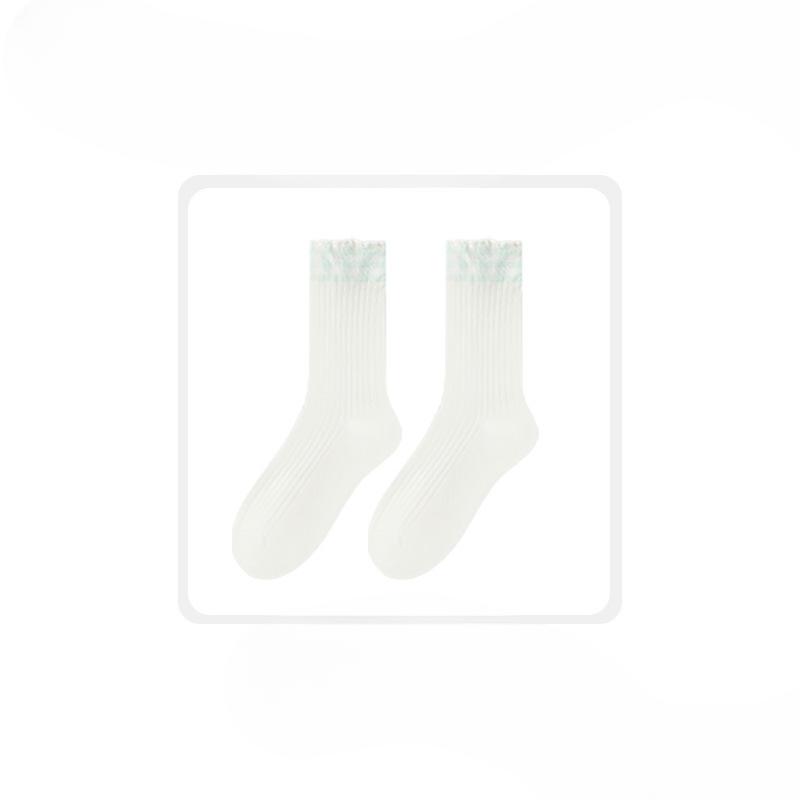 Female Autumn and Winter New Style All Match Match Color Plaid Lace Boneless In Tube Socks