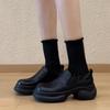 Retro British style round head thick-soled small leather shoes autumn and winter muffin bottom middle mouth one pedal single shoes loafers