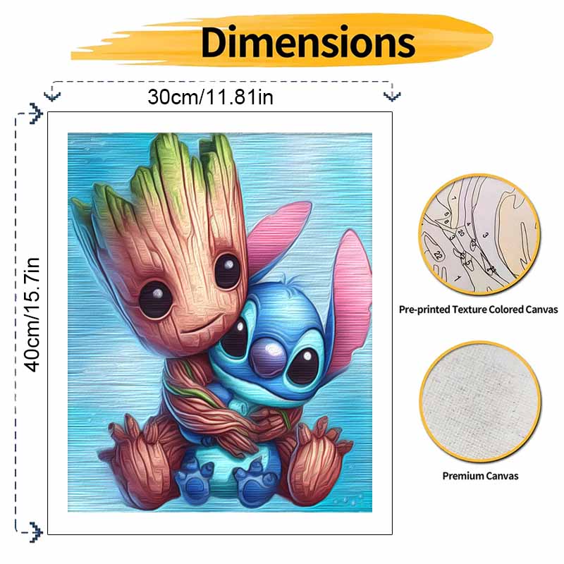 Disney Oil Paint Art Painting Kit Groot Stitch Hug Home Wall Decor DIY Craft Gift
