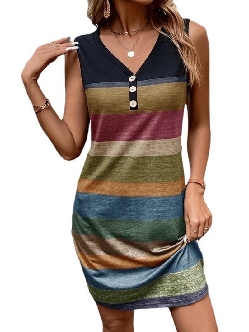 

Striped Print Button-Down Loose Vest Maxi Dress for Spring/Summer 2023 S разноцветный