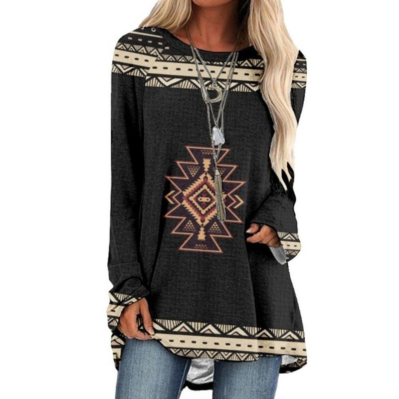 Summer Women's  Fashion Long Sleeve T-Shirt Women'S Printed Top Autumn And Winter Casual  Large Size Round Neck Clothing