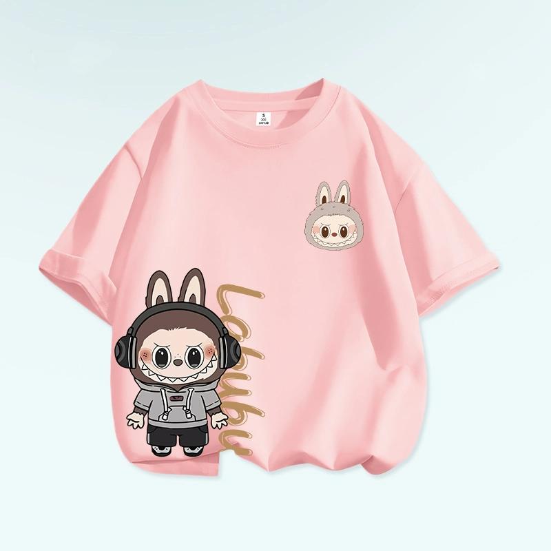 Tricou cu grafică de desene animate Monstru Elf Labubu pentru copii, imprimat, de vară, casual, pentru exterior, pentru fete, cu mânecă scurtă, top