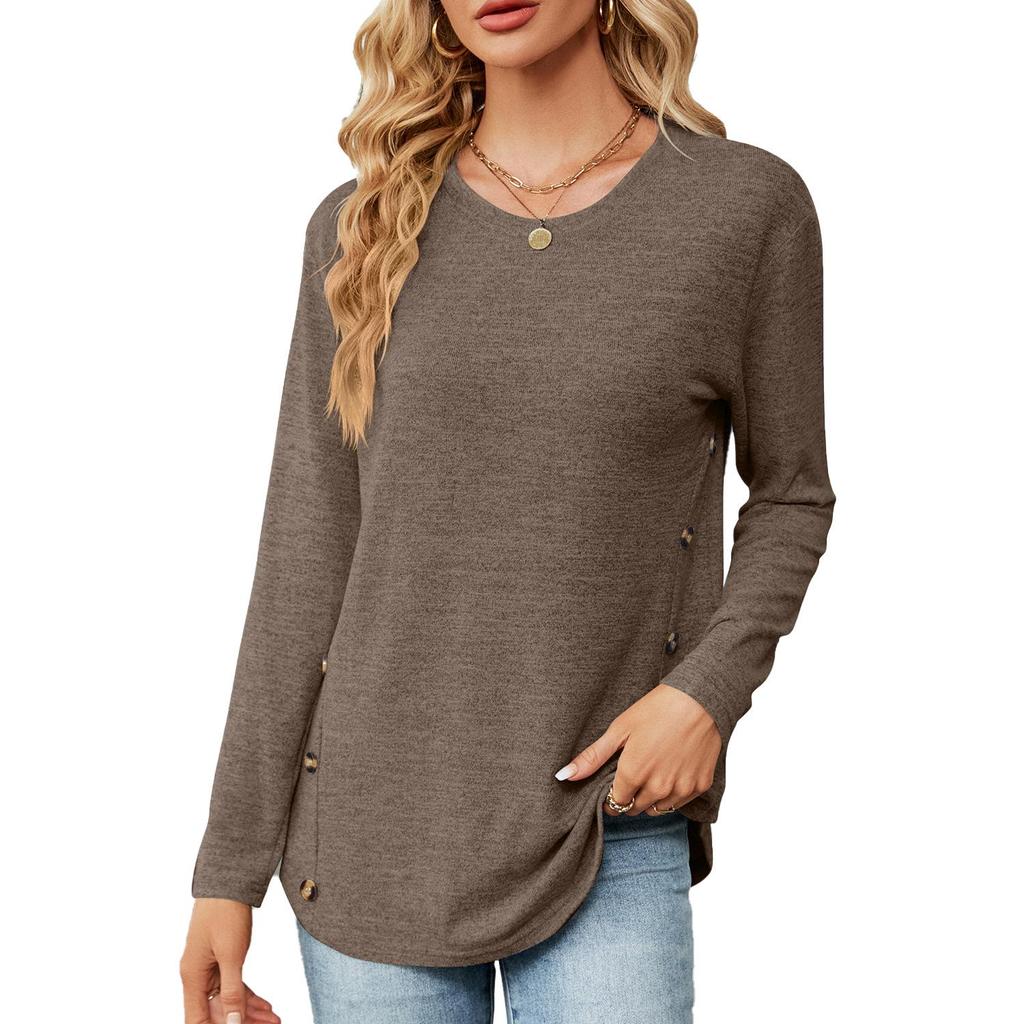 T-shirt da Donna Autunno/Inverno 2023 Girocollo Manica Lunga Ampia con Bottoni