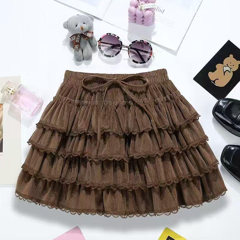 2026 Spring/Autumn Korean Lace-Trim High-Waist Slimming Short Ballet Skirt for Women