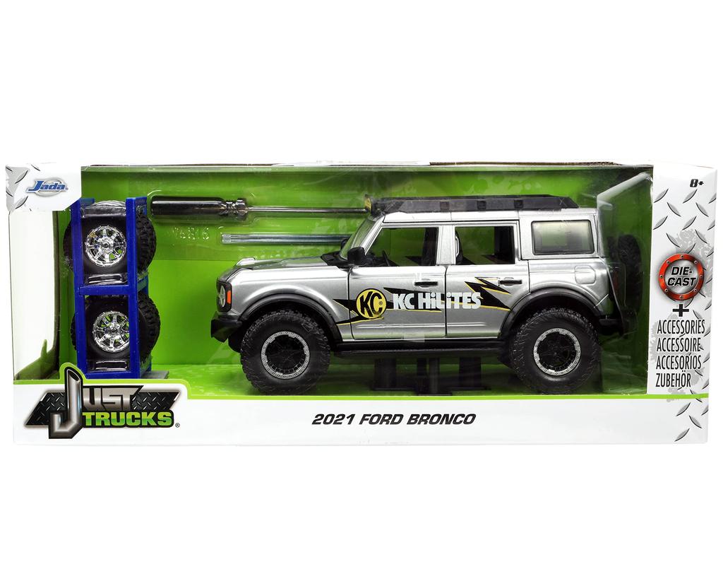 JADATOYS JUST TRUCKS WHEELS 2021 FORD BRONCO KC HILITES Diecast Car 33852 124 w/RACK &
