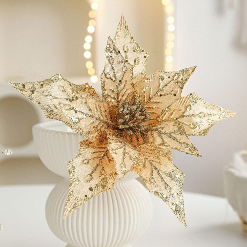 New 29CM Artificial Poinsettia Flower Gold Red Glitter Sparkling Simulation Flowers Sequins DIY Christmas Flower Home Decoration