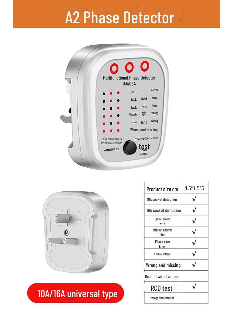 Green Forest Multi-Function Power Detector Plug - Polarity, Leakage, and Ground Wire Tester