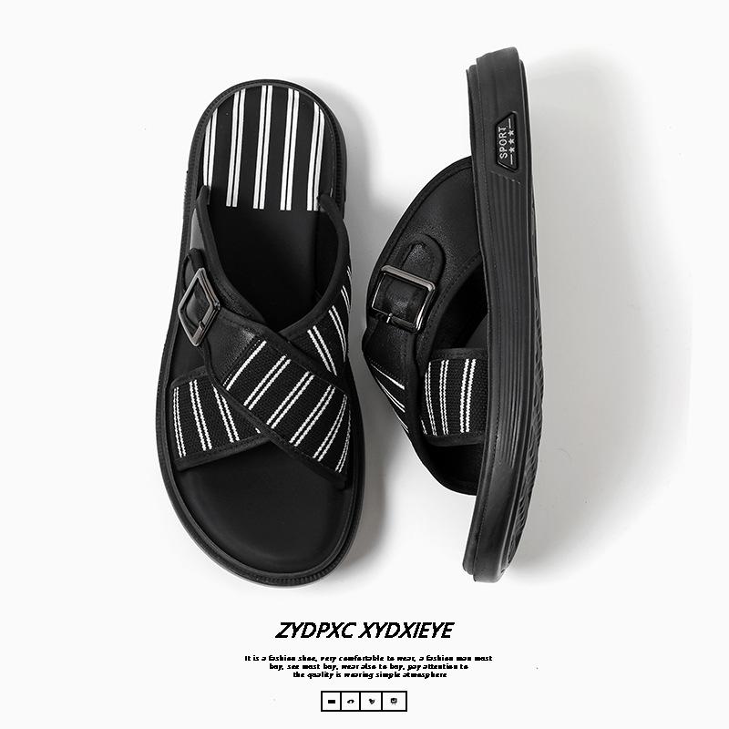 

Тапочки 2025 года, новая летняя одежда, нескользящая и износостойкая, одно слово, мужская обувь для спорта на открытом воздухе и отдыха, пляжная обувь 607-B 38 чёрный