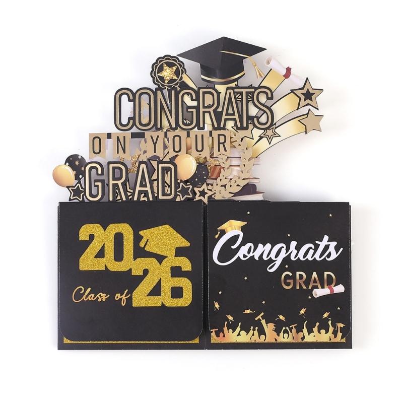 2026 Commemorative Graduation Card 3D Paper Sculpture Greeting Card with Envelope for Commencement Celebration