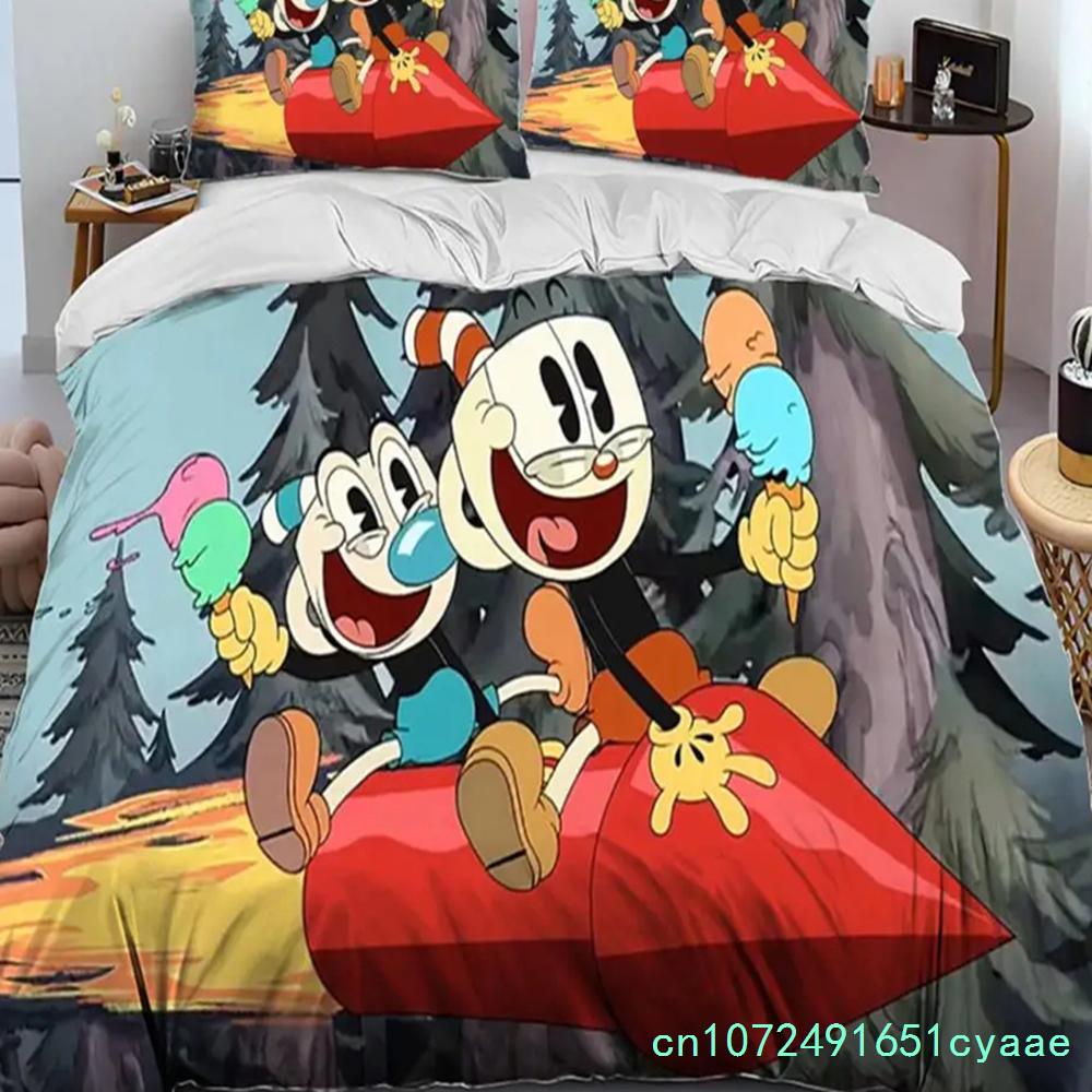 Karikatür Cuphead Ve Mugman Yatak Takımı Erkek Kız İkiz Kraliçe Boy Yorgan Kılıfı Yastık Kılıfı Yatak Çocuk Yetişkin Ev Tekstili Tekstil