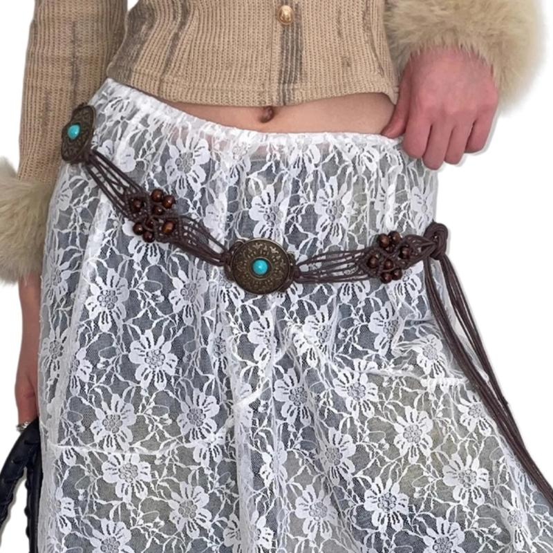 Woven Fringed Chain Belt for Women Adjust LaceUp WaistBand Fashion Rope Belt for Girl Bohemian Style Waist Decors