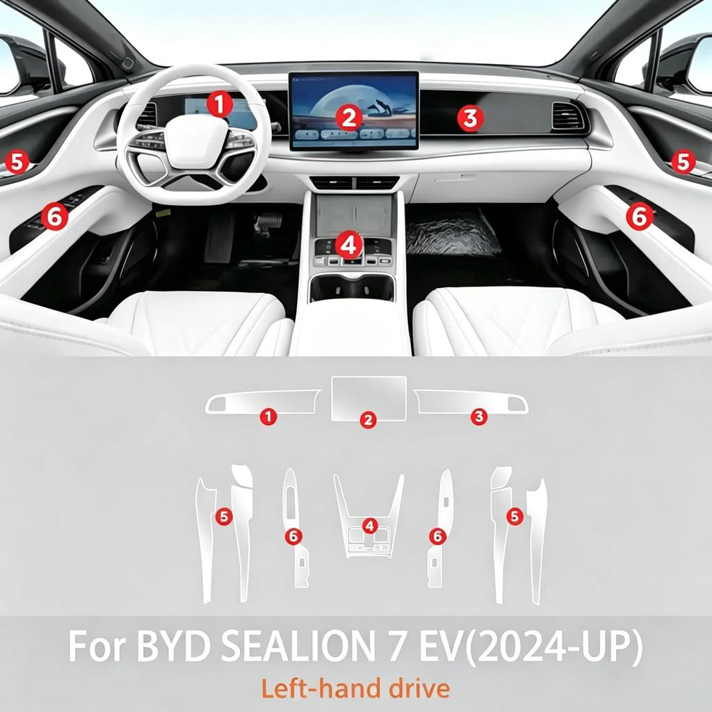 Car Accessories For BYD SEALION 7 EV 2024-2026 Screen Protector Interior Film Transparent TPU Center Console Protection Film