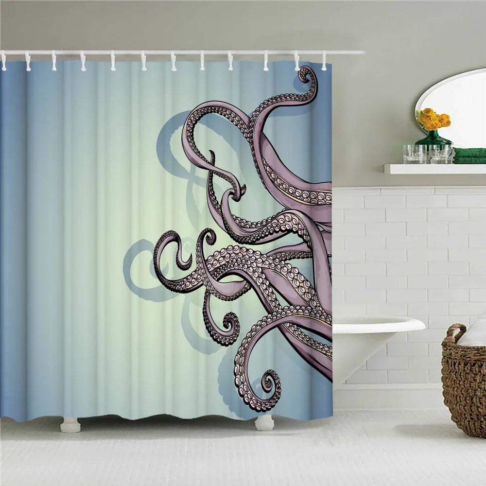 Octopus Seas Shower Curtains Bath Curtain 180*180cm Waterproof Bathroom Home Decor Washable Fabric Bathroom Screen With 12 Hooks