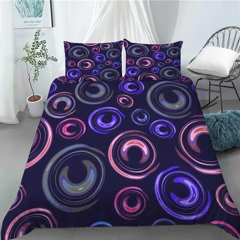 3D Circle Line Geometry Duvet Cover Polyester Queen King Size Quilt Cover With Pillowcase For Kids Teens Home Bedroom Decor Gift