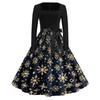 Women's Casual Christmas Print Square Neck Vintage Dress for Holiday Party and Everyday Wear
