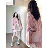 Women's Pink Striped Summer Shirt Jacket - Sun Protection Mid-Length Cardigan Top
