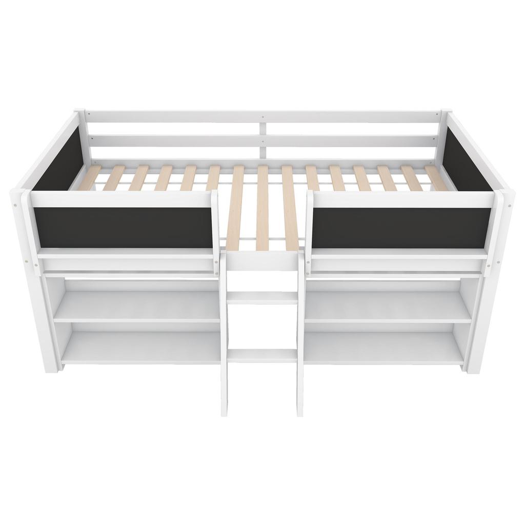 Kinderbett 90x200 cm, Hochbett mit Stauraum und Rausfallschutz, Jugendbett mit Leiter, Lattenrost - Kiefer massivholz, ohne Matratze