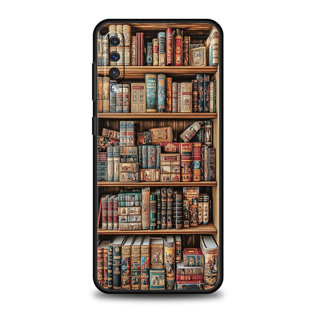 Vintage  Bookcase Painted Phone Case for Samsung Galaxy A54 A42 A34 A24 A22 A16 A14 A12 A02 A03 A70 A50 A40 A30 Soft TPU Shell