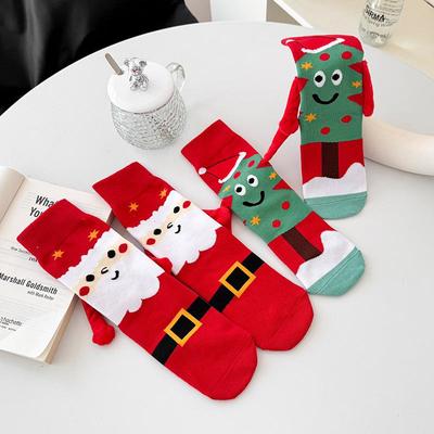 1 Par Calcetines de Algodón de Papá Noel Árbol de Navidad Calcetines de Navidad de Succión Magnética Mano a Mano Unisex Calcetines Largos Tomados de la Mano