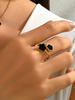 Korean High-Class Sense Of One Hundred Stainless Steel 18K Gold-Plated Mother-Of-Zircon Lucky Five-Leaf Clover Ring For Women