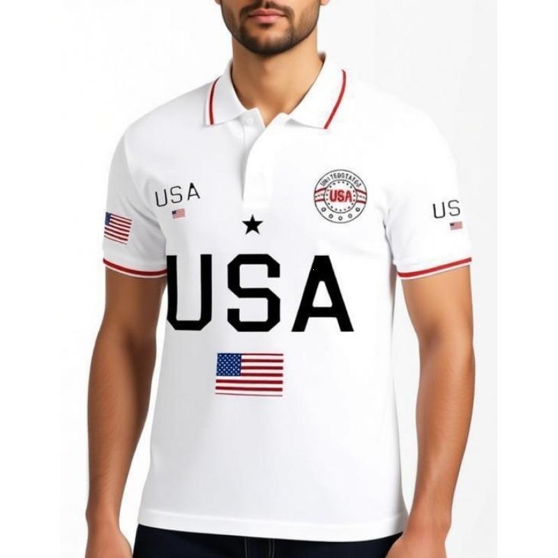 Patriotic 1776 Flag Print Short Sleeve Polo Shirt, Stylish Casual Wear