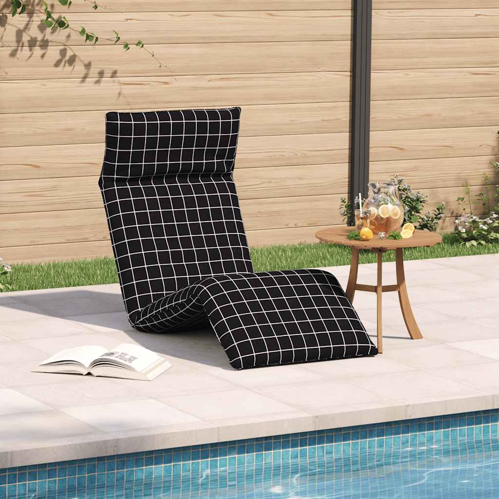 Folding Sun Lounger Black Checkered Pattern 175 x 54 x 8.5 cm