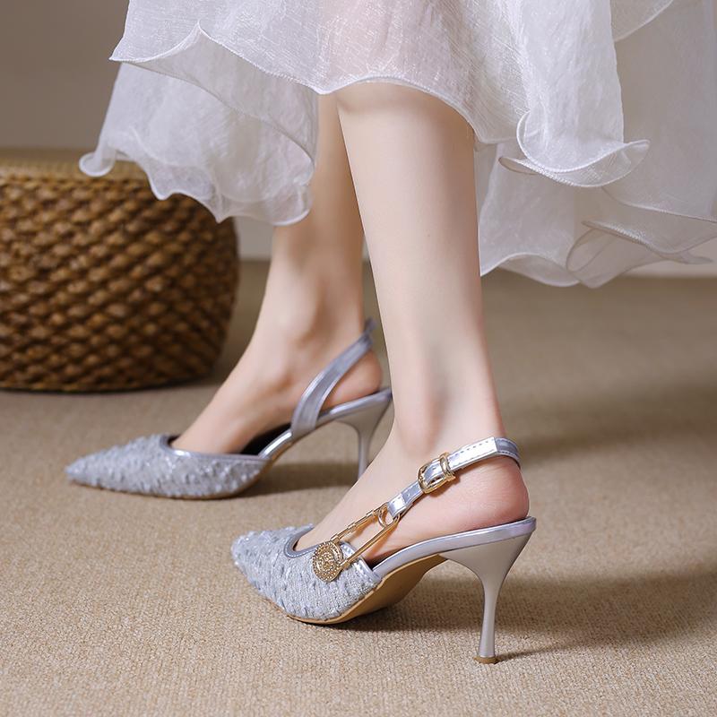 Summer New French Beautiful High Heels Women's Stiletto Pointed Toe Versatile Fashion Baotou High Heel Sandals