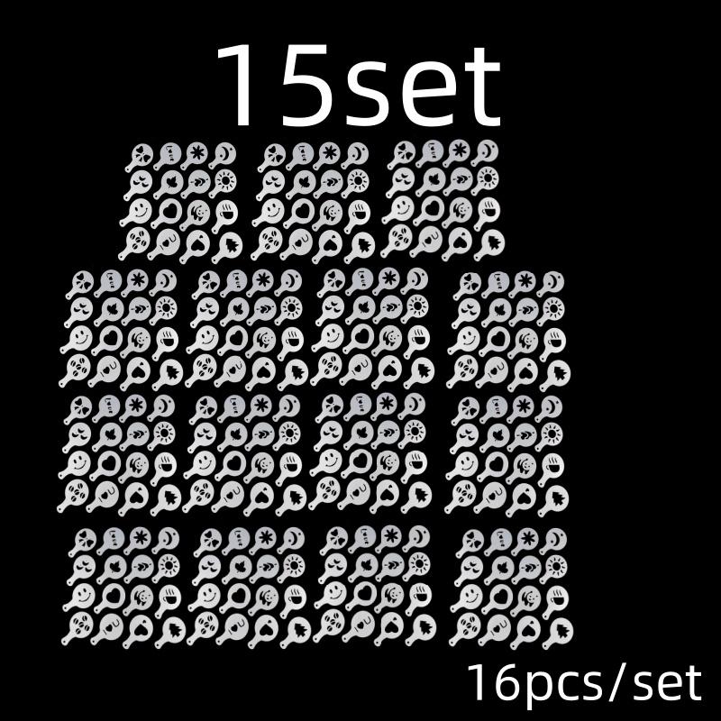 16Pcs/Set Coffee Mold Latte Cappuccino Barista Art Stencils Cake Duster Templates Coffee Accessories Milk Mold Coffe Decoration