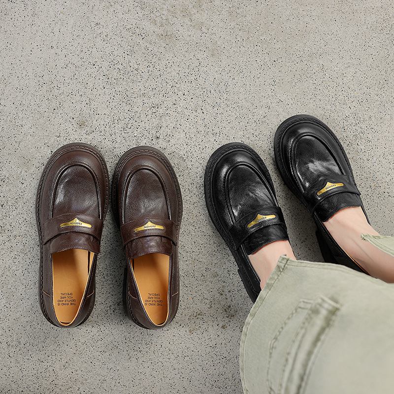 Krazing Pot Sheepskin Round Toe Low Heels Autumn Summer Shoes Slip on Women Oxford Shoes Metal Fasteners Pumps