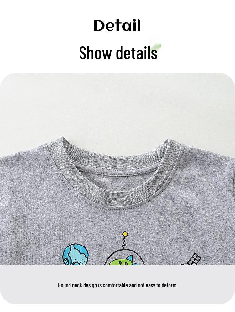 European & American Style Cartoon Print Boys' Knit Cotton T-Shirt - Summer Short-Sleeve for Toddlers & Children