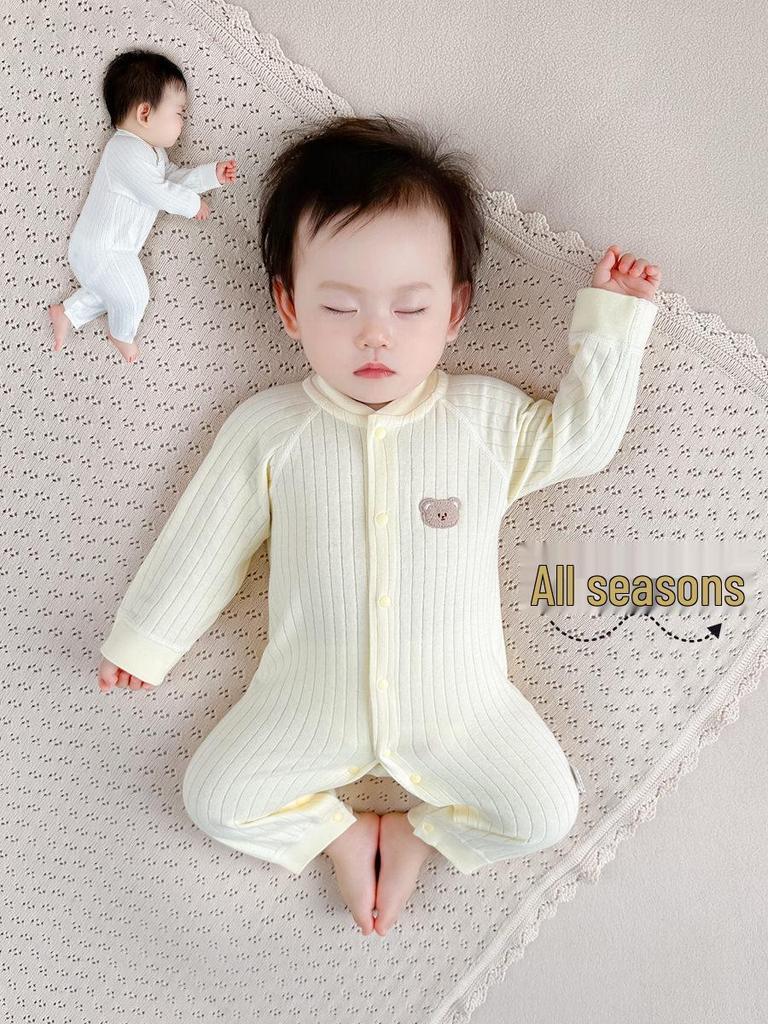 Pure Cotton Baby Romper: Open Front, Class A, for 0-12 Months, Spring/Autumn, Newborn Outerwear, Crawling Suit, Single-Layer Base.