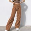 Women’s Solid Mid Waisted Wide Leg Pants Straight  Casual Baggy Trousers