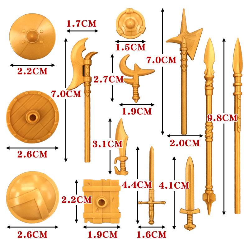 MOC Bausteine Mittelalter Ritter Rom Waffe Goldenes Schwert Schild Speer Hellebarde Helm Actionfigur Pädagogischer Baustein Geschenke