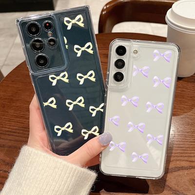 Soft Case For Samsung Galaxy S25 S24 S23 S22 Ultra S24 FE A15 A14 A55 A54 A36 A56 A16 A52 A35 5G Bow Pattern Clear Phone Cover