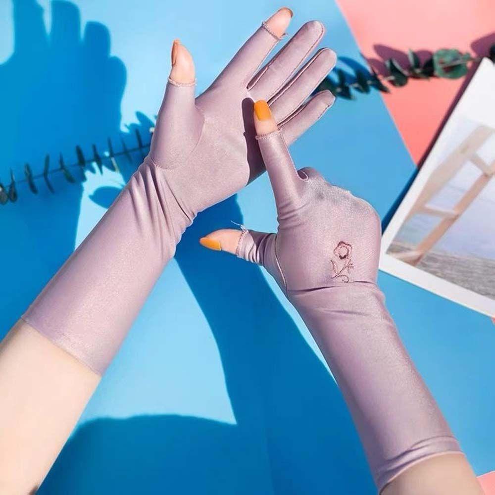 Driving Gloves Ice Silk Mittens Sunscreen Women's Flower Gloves Sun Protection Cover