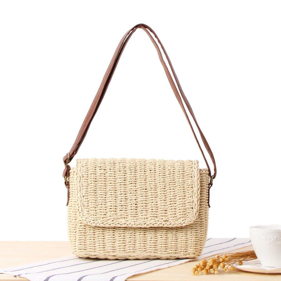 Fashi Woven Beach Straw Bag for Women Raffia Crochet Handbags Flap Shoulder Bag Summer Envelope Wallet Rattan Crossbody Bag бежевый