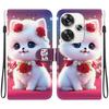 Handmade PU Leather Flip Case for Xiaomi Poco F6 Anti-Slip Shockproof Cover with Wrist Strap & Heart/Rose Cat Designs