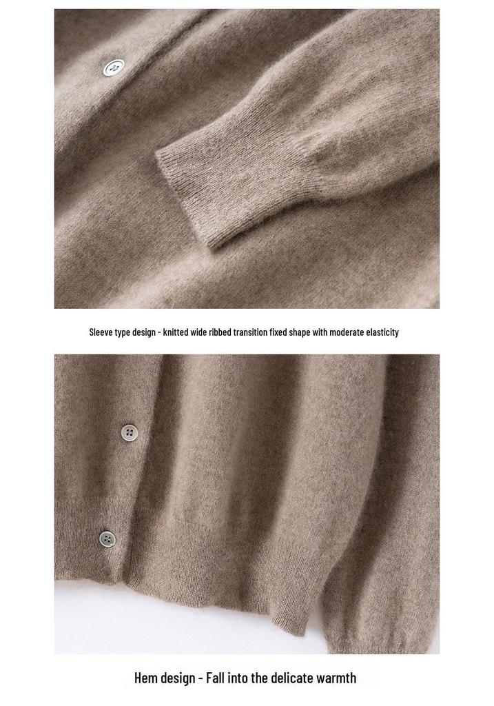 Women's Round Neck Cashmere Cardigan – Soft & Simple, Solid Color, Loose Fit, Fashionable Knit Sweater for Autumn/Winter.