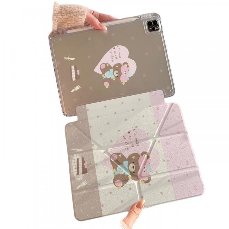 Cute Bear Star IPad Case 11th Gen Mini Air Pro 13in Y Fold With Pencil Holder