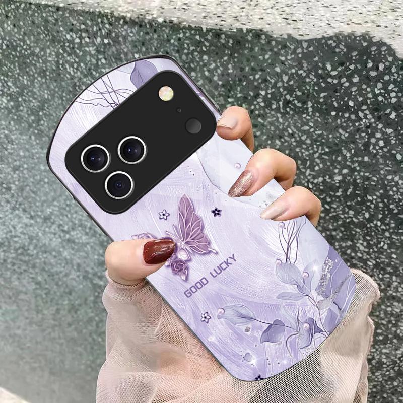 Roze Mode Vlinder Voor iPhone 17 Air 16 15 14 Pro 13 Plus 12 mini 11 Pro Max XR X 7 8 Elliptisch Gehard Glas Telefoonhoes